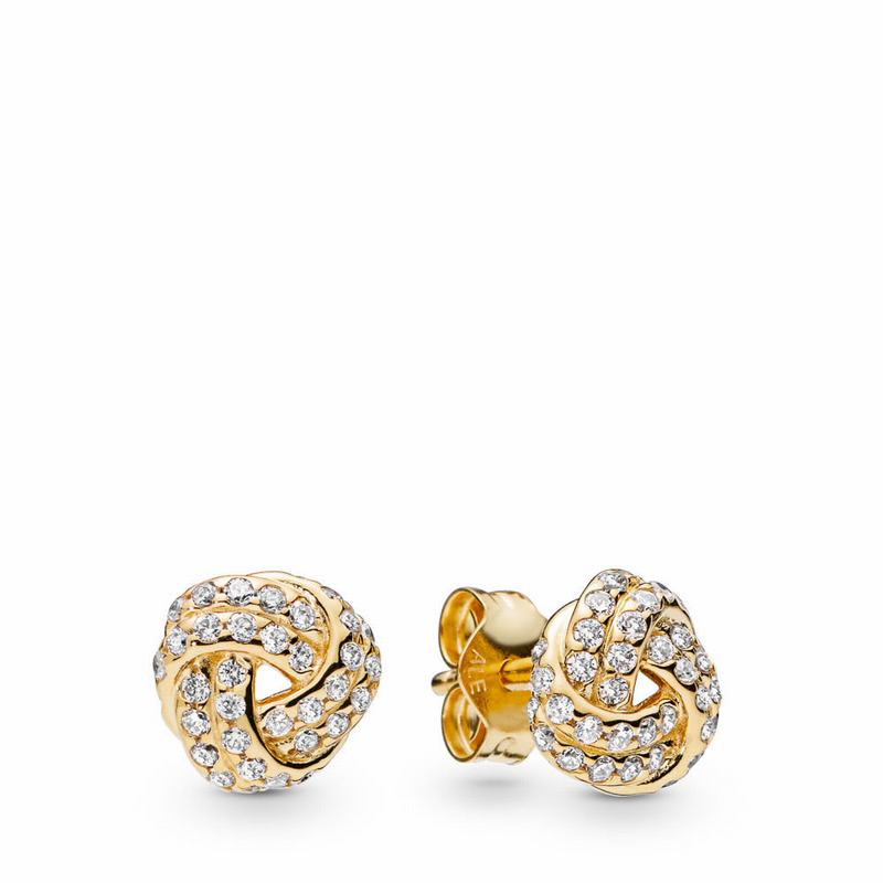 Pandora Shine™ Sparkling Love Knot Stud Earrings - 18ct Gold Plated/Cubic Zirconia - Canada | CJ8248